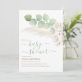 Elegant pampas en ivoren Rozen tonen uitnodiging (Staand voorkant)