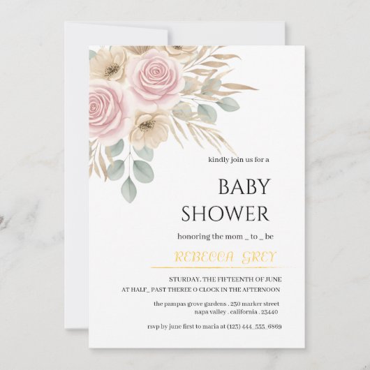 Elegant Pampas Flower Boho Bohemian | Baby Shower Kaart (Voorkant)