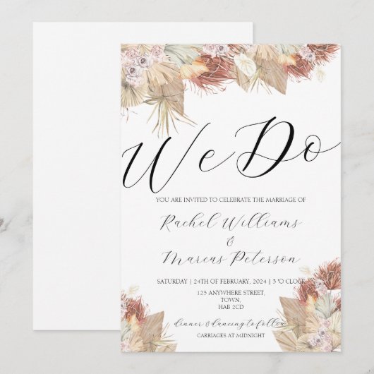 Elegant Pampas Gras Gedroogde Bloemen Wij Doen Bru Kaart (Voorkant / Achterkant)