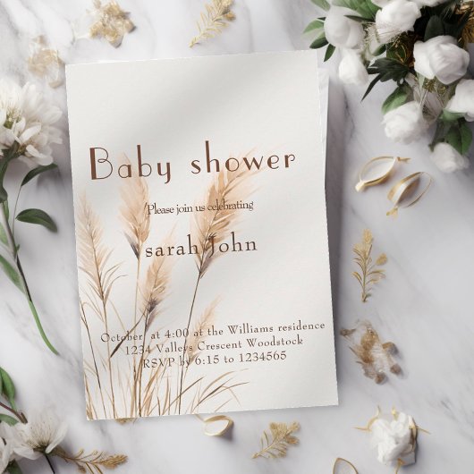 Elegant Pampas grass Baby shower Kaart
