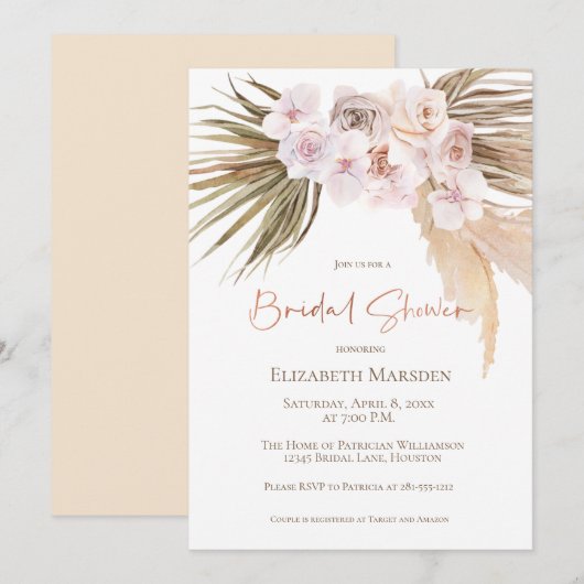 Elegant Pampas Grass Blush Champagne Shower Kaart (Voorkant / Achterkant)