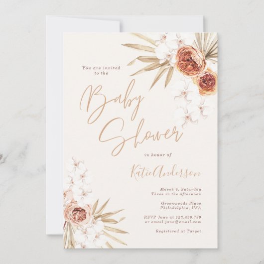 Elegant Pampas Grass Bohemian Baby shower Kaart (Voorkant)