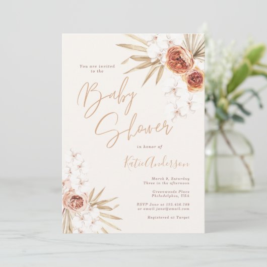 Elegant Pampas Grass Bohemian Baby shower Kaart (Staand voorkant)