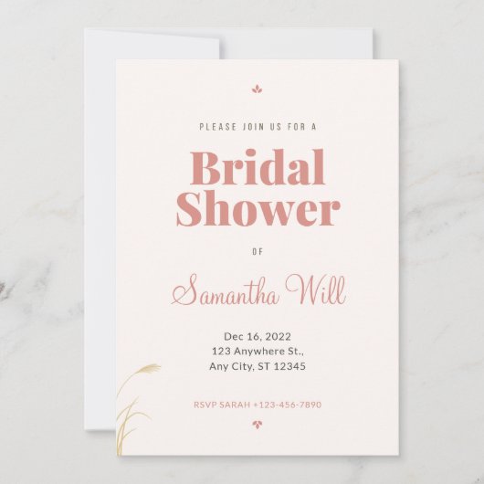 Elegant Pampas Grass Boho Bridal Shower Kaart (Voorkant)