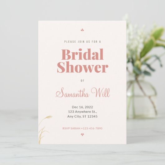 Elegant Pampas Grass Boho Bridal Shower Kaart (Staand voorkant)