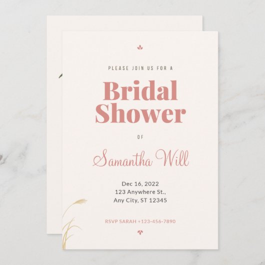 Elegant Pampas Grass Boho Bridal Shower Kaart (Voorkant / Achterkant)