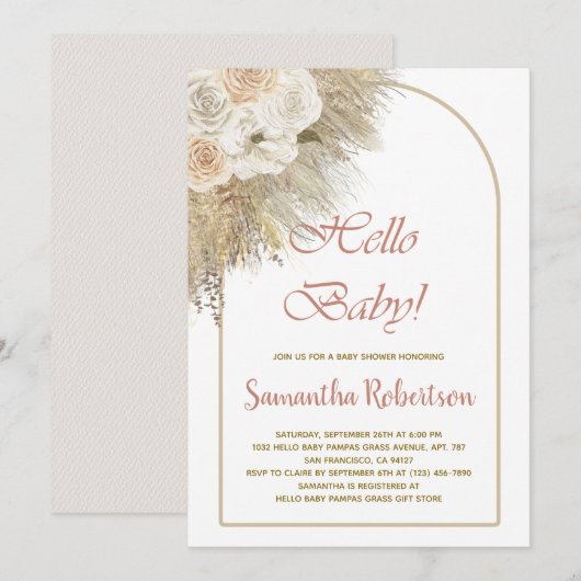Elegant Pampas Grass Boho Floral Roos Baby shower Kaart (Voorkant / Achterkant)