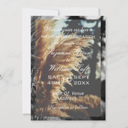 Elegant Pampas Grass Boho Wedding Invitation Kaart (Voorkant)