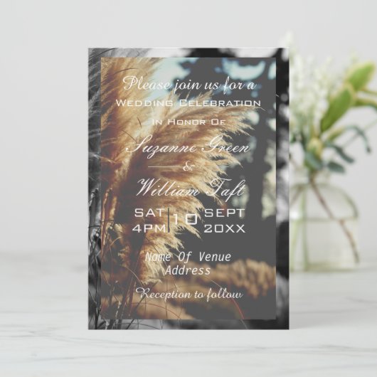 Elegant Pampas Grass Boho Wedding Invitation Kaart (Staand voorkant)
