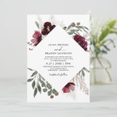 Elegant Pampas Grass Burgundy Rozen Wedding Invita Kaart (Staand voorkant)