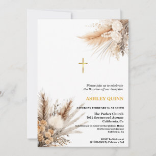 Elegant Pampas Grass Cross Doop & Doop Kaart