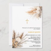 Elegant Pampas Grass Cross Eerste Communie Kaart (Voorkant)