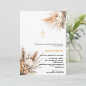 Elegant Pampas Grass Cross Eerste Communie Kaart (Staand voorkant)