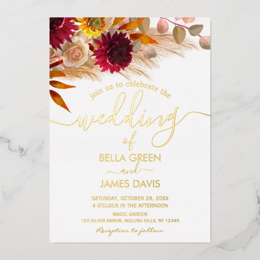 Elegant Pampas Grass Foto Wedding Party Folie Uitnodiging (Voorkant)