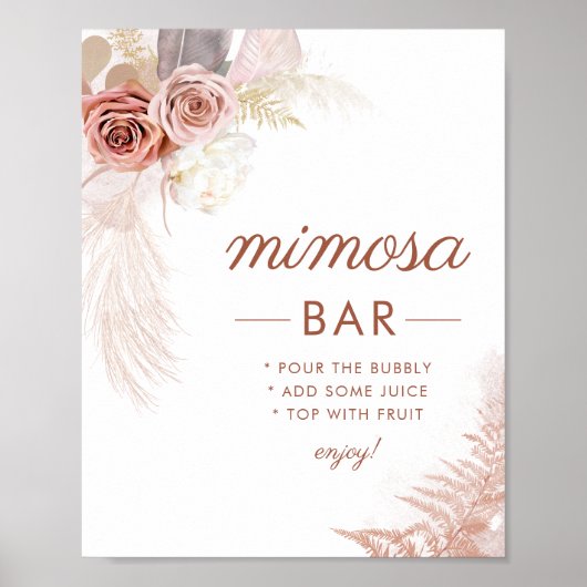 Elegant Pampas Grass Mimosa Bar Teken Poster (Voorkant)