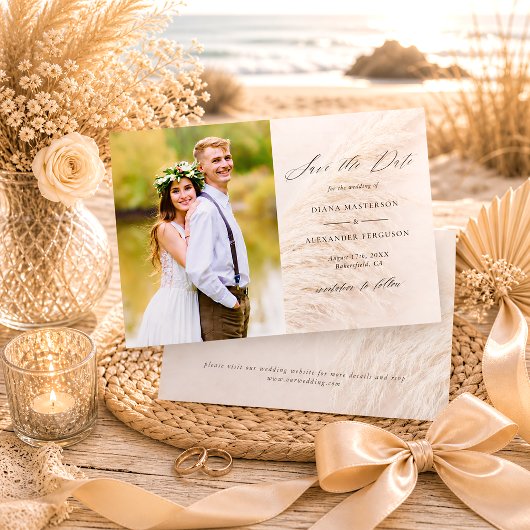 Elegant Pampas Grass Photo Save the Date Card