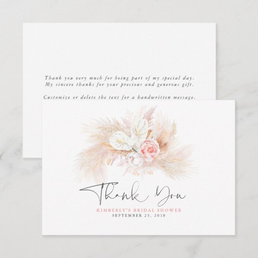 Elegant Pampas Grass Pink Floral bedankt (Voorkant / Achterkant)