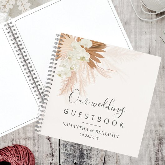 Elegant Pampas Grass Terracotta Wedding Guest Book Notitieboek