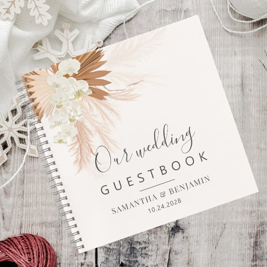 Elegant Pampas Grass Terracotta Wedding Guest Book Notitieboek