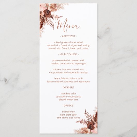 Elegant Pampas Grass Terracotta Wedding Menu (Voorkant)