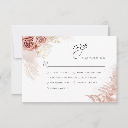 Elegant Pampas Grass Terracotta Wedding RSVP Kaartje (Voorkant)