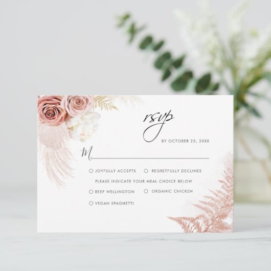 Elegant Pampas Grass Terracotta Wedding RSVP Kaartje (Staand voorkant)