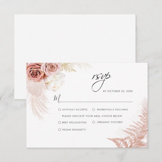 Elegant Pampas Grass Terracotta Wedding RSVP Kaartje (Voorkant / Achterkant)