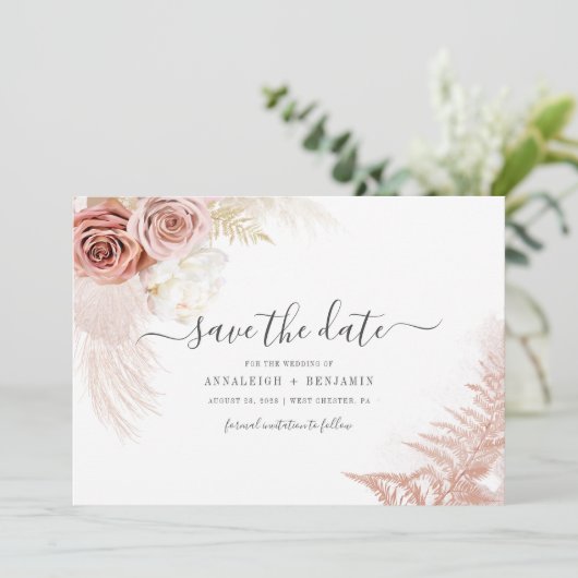Elegant Pampas Grass Terracotta Wedding Save The Date (Staand voorkant)