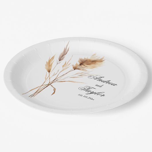 Elegant Pampas Grass Wedding Papieren Bordje (Gekanteld)