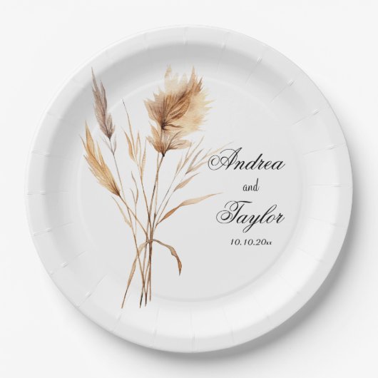 Elegant Pampas Grass Wedding Papieren Bordje (Voorkant)
