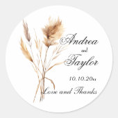 Elegant Pampas Grass Wedding Ronde Sticker (Voorkant)