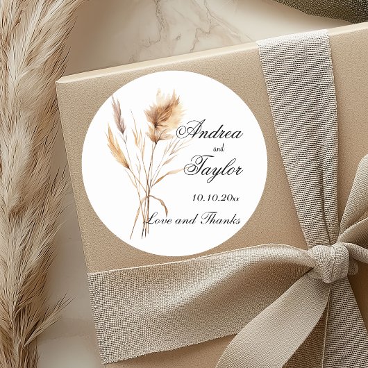 Elegant Pampas Grass Wedding Ronde Sticker