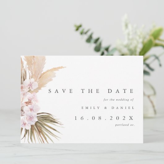 Elegant Pampas Grass Wedding Save The Date (Staand voorkant)