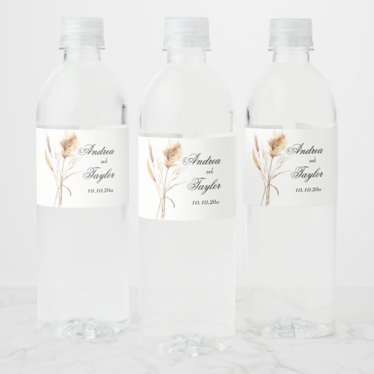 Elegant Pampas Grass Wedding Waterfles Etiket (Flessen)
