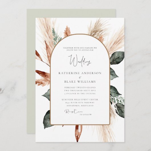 Elegant Pampas Sage Geometric Wedding Kaart (Voorkant / Achterkant)