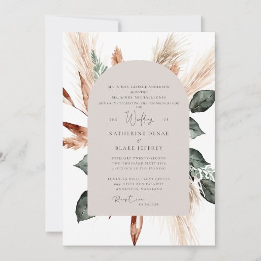 Elegant Pampas Tan Geometric Christelijk Wedding Kaart (Voorkant)