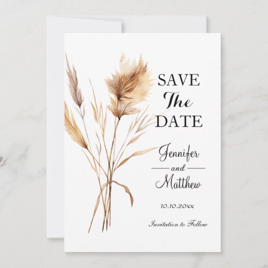 Elegant pampasgras 5x7" save the date (Voorkant)