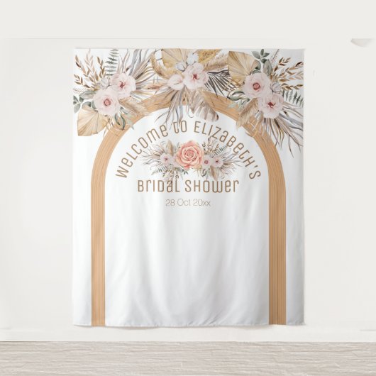Elegant pampasgras beige bloem bruiloftsshower wandkleed (Voorkant)