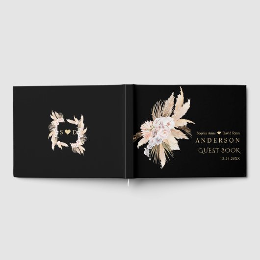 Elegant Pampasgras Witte Orchidee Rozen Bruiloft  Gastenboek (Volledig)