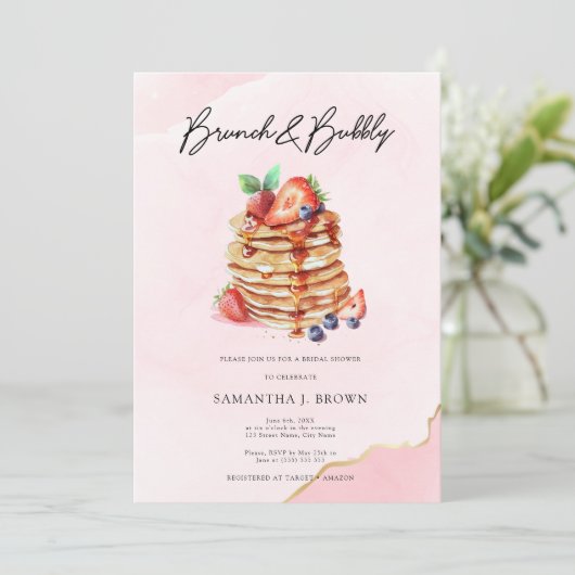 Elegant Pancakes Pink Bridal Brunch Shower Kaart (Staand voorkant)