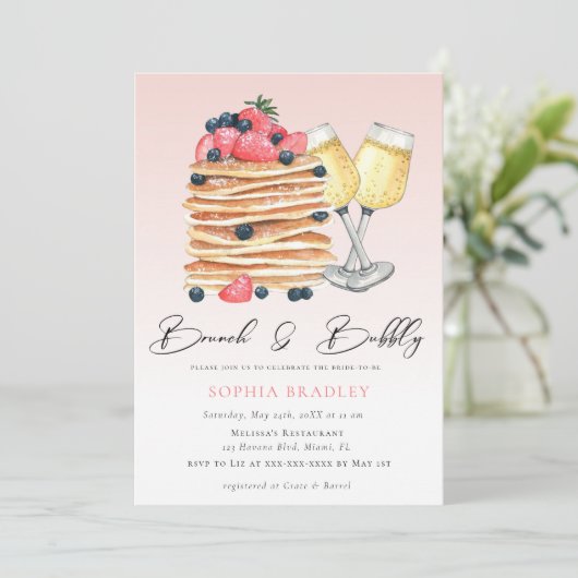 Elegant Pancakes Pink Bridal Brunch Uitnodiging (Staand voorkant)