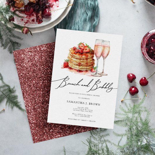 Elegant Pancakes Pink Glitter Bridal Brunch Kaart