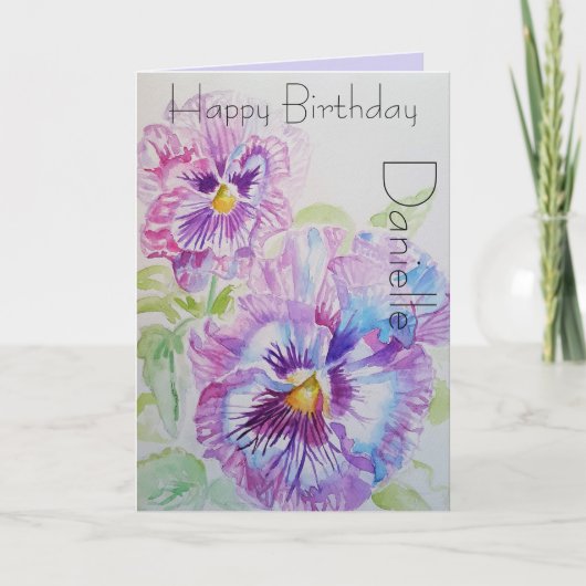 Elegant Pansy Flower Waterverf Birthday Card Kaart (Voorkant)