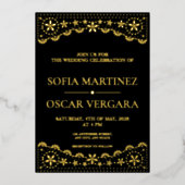 Elegant Papel Picado Black en Gold Folie Uitnodiging (Voorkant)