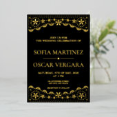 Elegant Papel Picado Black en Gold Folie Uitnodiging (Staand Voorkant)