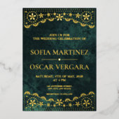 Elegant Papel Picado Emerald Green Wedding Folie Uitnodiging (Voorkant)