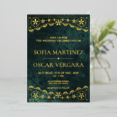 Elegant Papel Picado Emerald Green Wedding Folie Uitnodiging (Staand Voorkant)