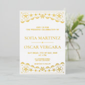 Elegant Papel Picado White en Gold Wedding Folie Uitnodiging (Staand Voorkant)
