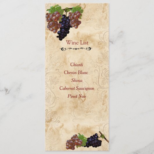 Elegant, papier, aangepaste wijnlijst (Voorkant)