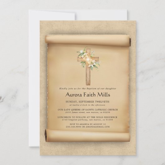 Elegant Parchment Cross Baptism  Kaart (Voorkant)